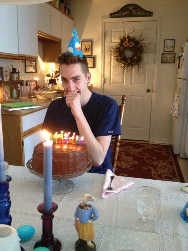 We celebrated my brother's birthday too.  The party hats were Grace's idea :)