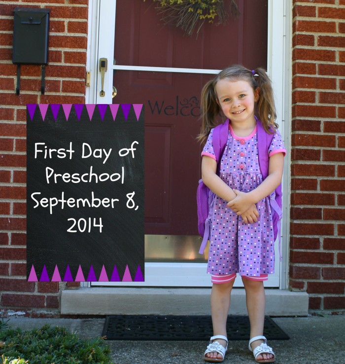 first day of preschool with chalkboard